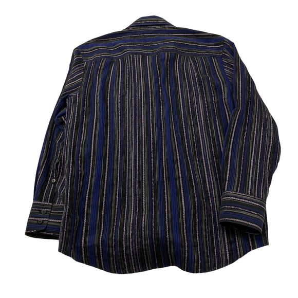 Jhane Barnes Mens Button Up Party Shirt Sz M Blue Black Purple Striped Embroider - Picture 3 of 7